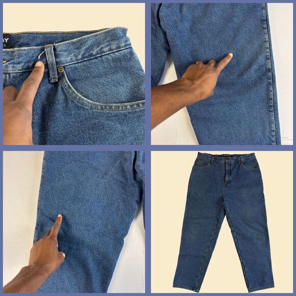 Vintage 90s fleece lined jeans, size 38 mens medium wash blue winter denim pants - Picture 3 of 8